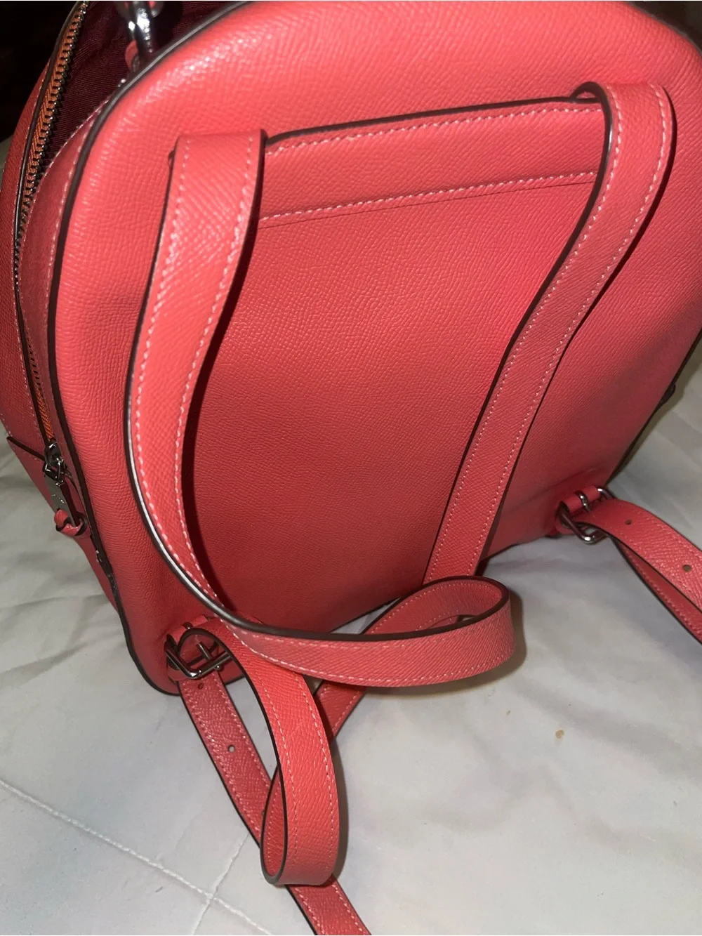 Coach Coral-Red Leather Zip Front Backpack